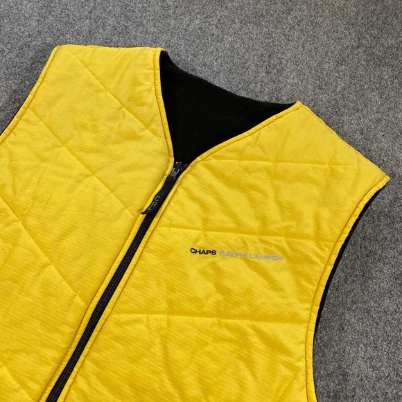 VINTAGE Chaps Ralph Lauren Reversible Vest Jacket Adult XL Black Yellow Fleece - Picture 2 of 11